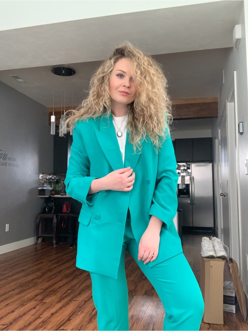 & Other Stories Teal Double-Breasted Blazer
